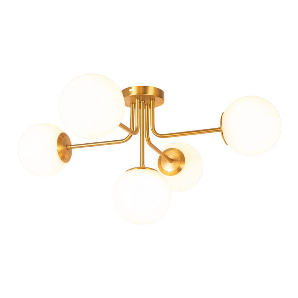 Brushed Gold and Opal Glass Globe Flush Mount Light