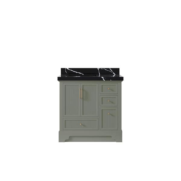 Willow Collections Alys 36 in. W x 22 in. D x 36 in. H Left Offset Single Sink Bath Vanity in Evergreen with 2 in. Calacatta Black qt Top