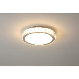 Dimmable 13.8 in. White Flush Mount Crystal Ceiling Lamp with Crystal Shade and LED Light