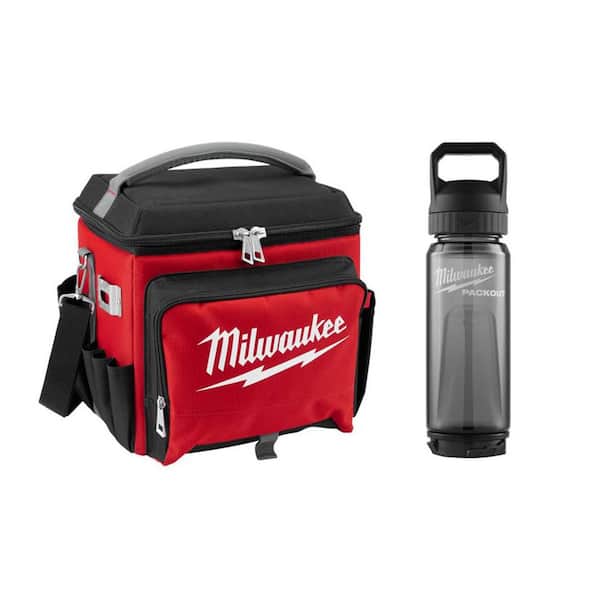 21 qt. Soft Sided Jobsite Lunch Cooler with PACKOUT 25 Oz. Red Plastic Bottle with Chug Lid