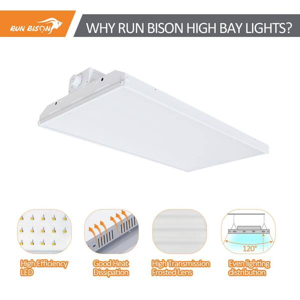 RUN BISON 2 ft. 600-Watt Equivalent Up To 28,350 Lumens Integrated LED Dimmable High Bay Light, 5000K Daylight, UL Listed (4-Pack)