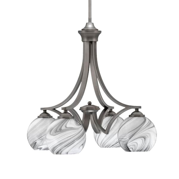 Unbranded Clevelend 4-Light Graphite Chandelier, Round Chandelier with 5.75 in. Onyx Swirl Glass Shades, No bulbs included