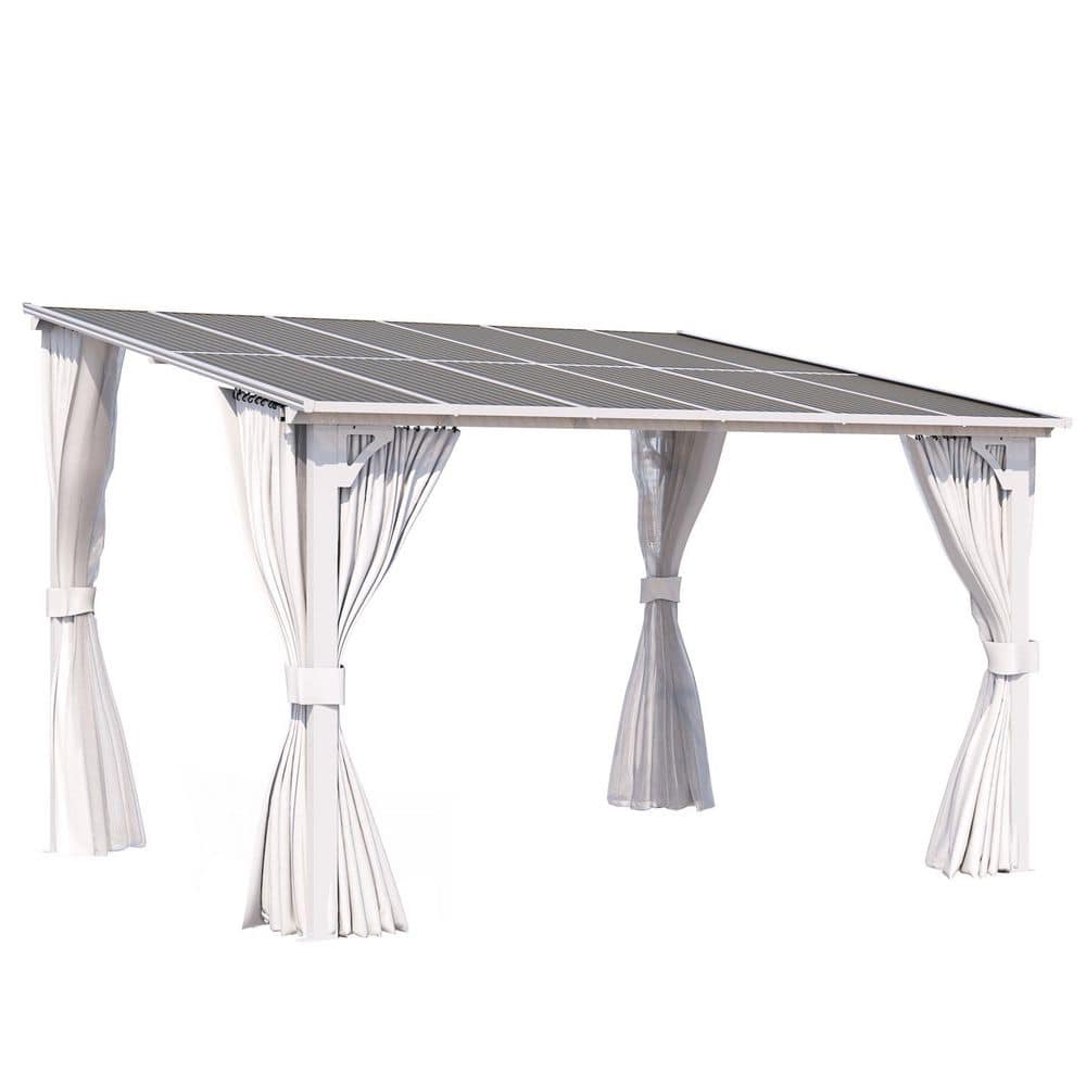 12 ft. x 10 ft. Outdoor Hard Top Gazebo for Patio, Large Wall-Mounted Lean to Pergola with Curtains and Netting, White price history on PriceWatchPro