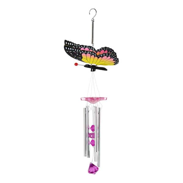 Exhart WindyWing Pink and Yellow Butterfly Plastic Wind Chimes