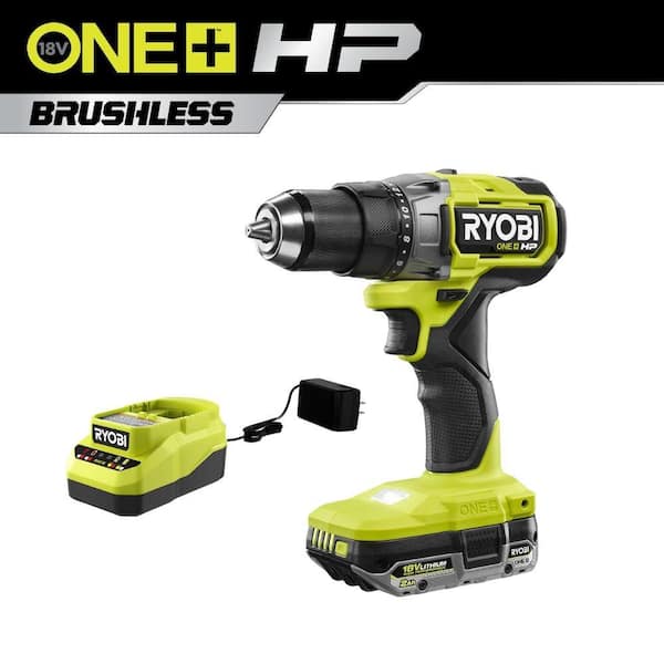 RYOBI ONE+ HP 18V Brushless Drill/Driver w/ (2) 2.0 Ah HP Batteries, Charger, Bag, Dual Port Charger, 4.0 & 2.0 Ah Batteries