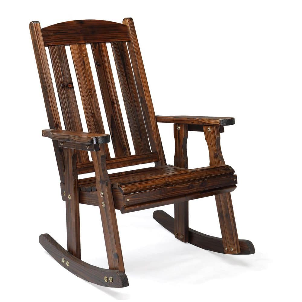 Rustic Heavy Duty 600 lbs. Wood Outdoor Rocking Chair with Ergonomic Design for Garden, Yard, Patio