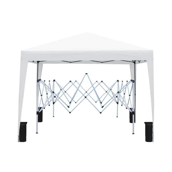 Zeus & Ruta 10 ft. x 10 ft. White Instant Pop Up Canopy Tent with 4 Sand Bags and Carry Bag