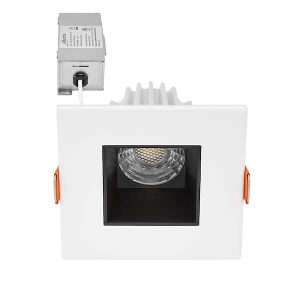 Maxxima 2 in. Slim Square Recessed Anti-Glare LED Downlight, White Trim Black Baffle, Canless IC Rated, 500 Lumens, 5 CCT