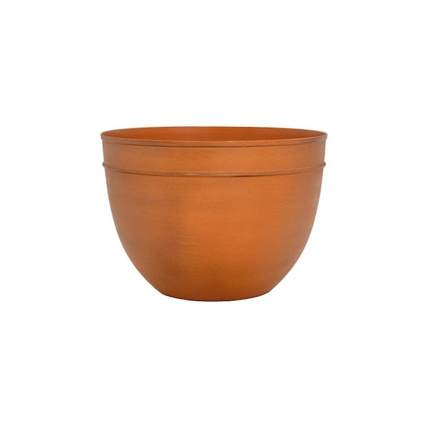 8 in. W, 5.75 in. H Small Round Burnt Sienna Iron Planting Pot, Indoor Outdoor Use, Garden Accent