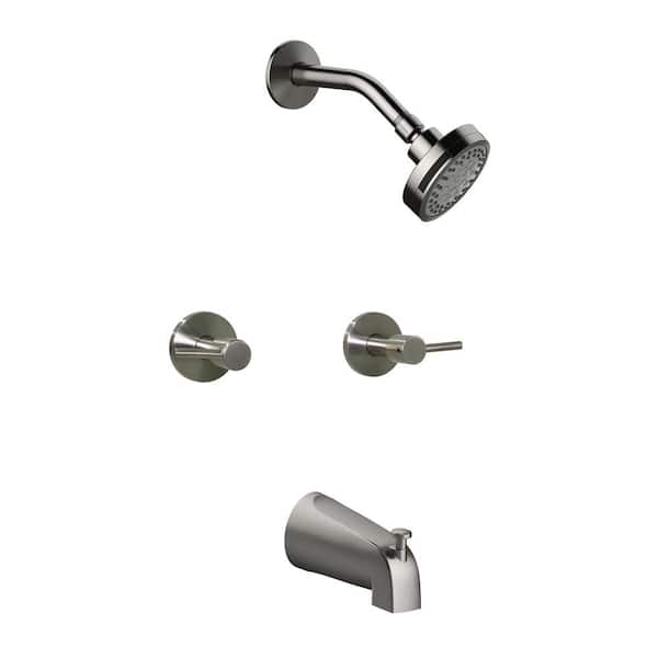 Design House Eastport II Double Handle 1-Spray Tub and Shower Faucet 1.8 GPM in Satin Nickel (Valve Included)