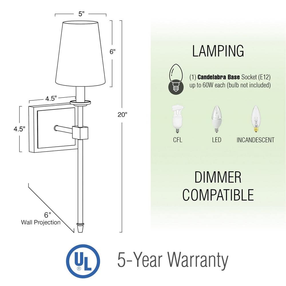Torche 20" Transitional Wall Sconce with Linen Shade, Brushed Nickel