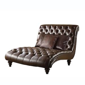 Anondale 2 Tone Brown Leather with 3 Pillows Chaise