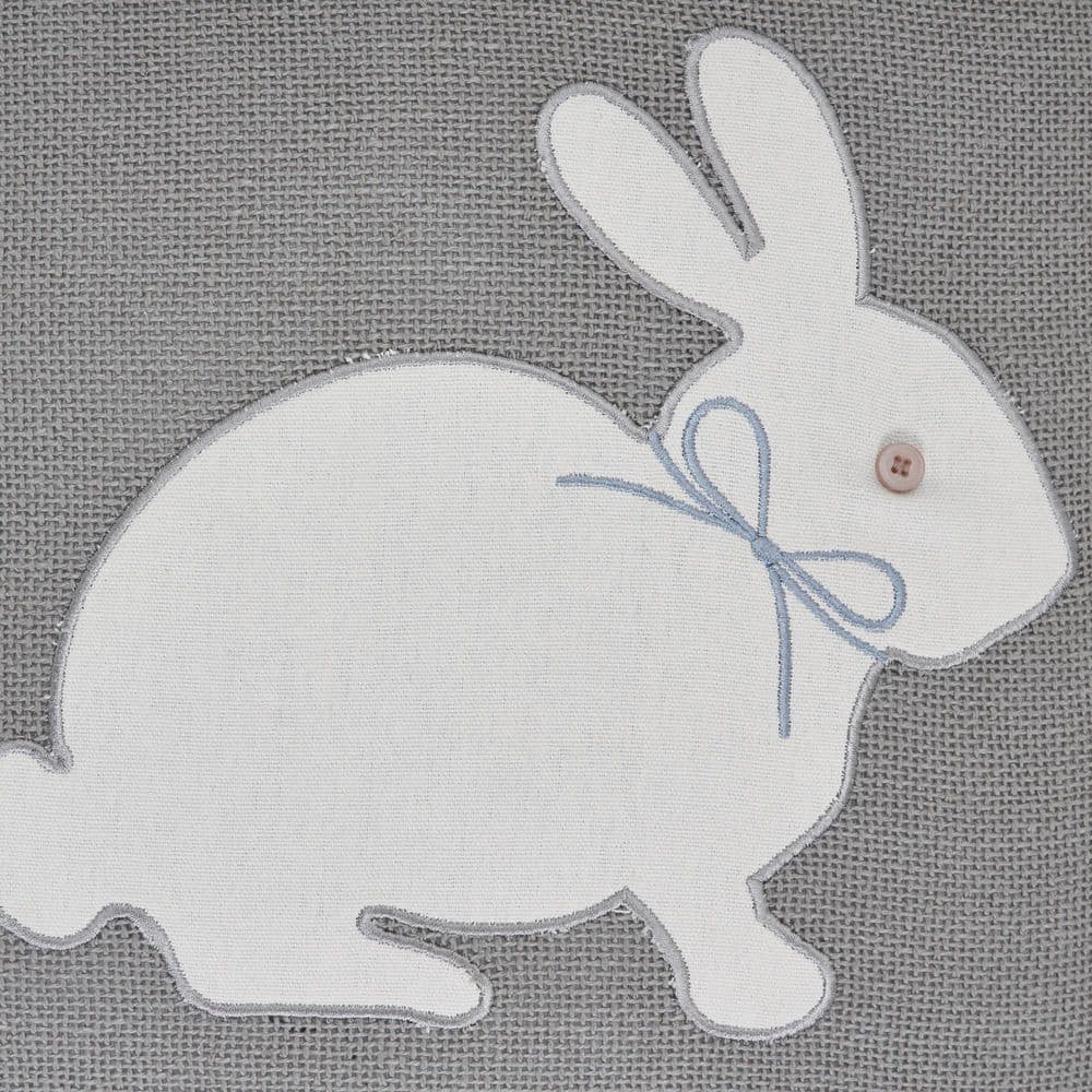 Embroidered Burlap Bunny Square Cotton Throw Pillow