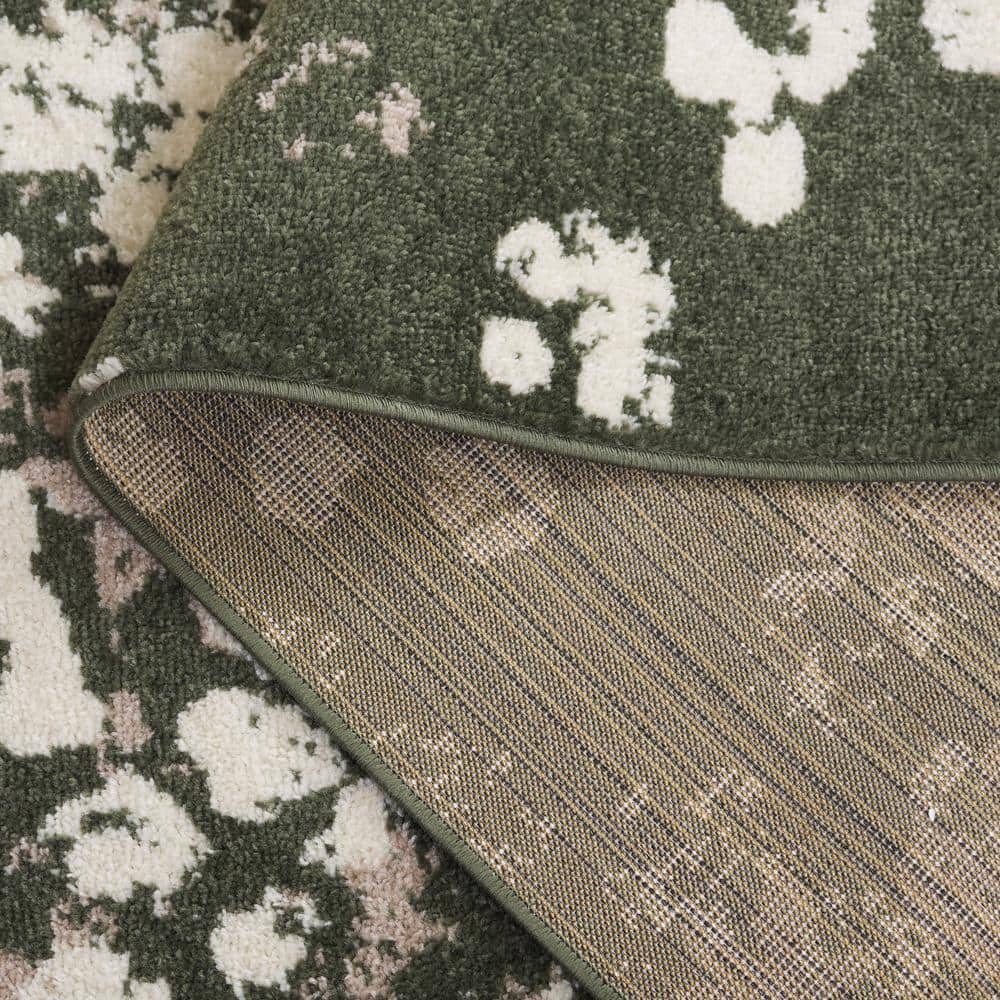 Adirondack Dark Green and Ivory Floral Synthetic Area Rug