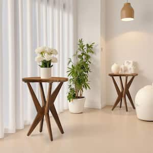 20 in. Natural Round Smooth Top Solid Wood Coffee Table with Crossed Legs and Sturdy 4-Leg Base (Set of 2)