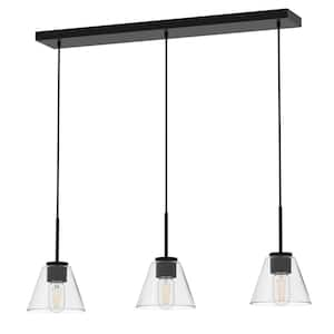 28 in. 3-Light Black Pendant Light with Glass Shade, Farmhouse Ceiling Lamp for Kitchen Island, Dining Room