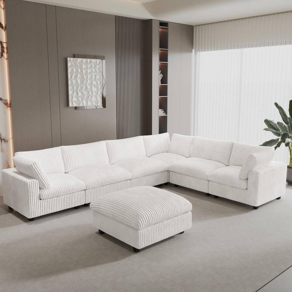 157.48 in. W Square Arm 7-piece Plush Velvet Modular Sectional Sofa with Ottoman, Removable Washable Covers in. Beige price history on PriceWatchPro