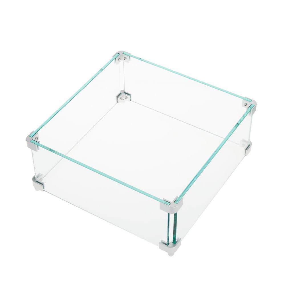 15 in. X 15 in. X 6 in. Square Tempered Glass Wind Guard for Fire Pit Table