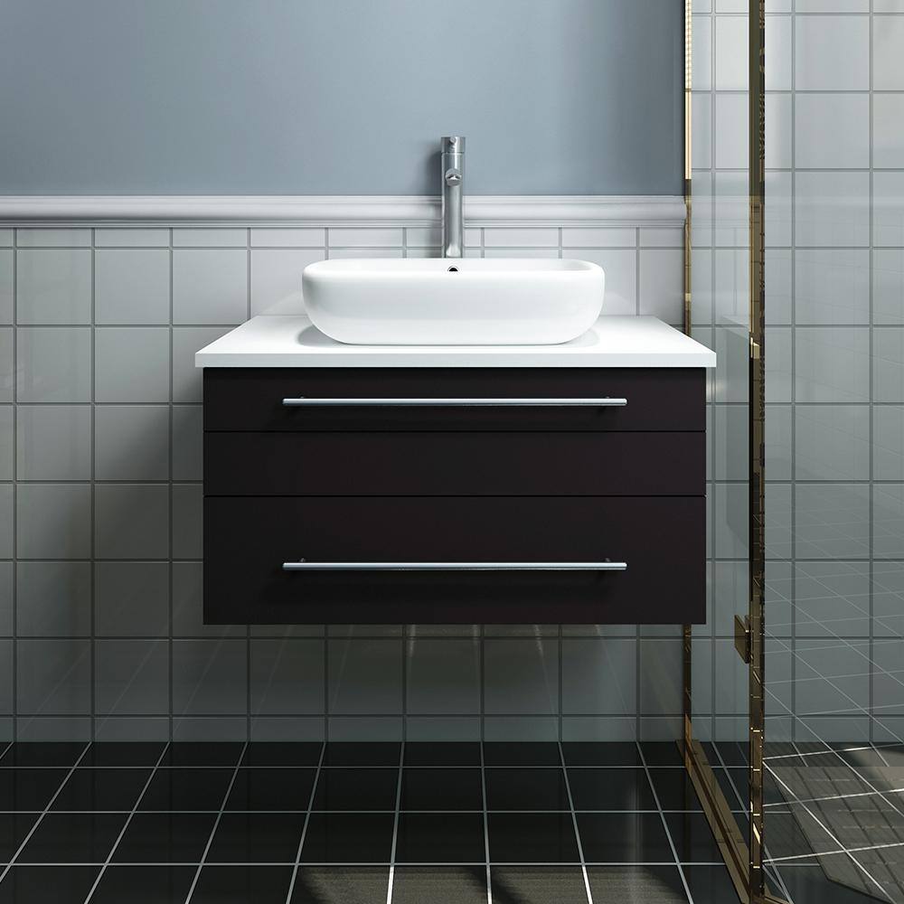 Lucera 30'' Espresso Solid Wood Wall-Mount Vanity with Quartz Top