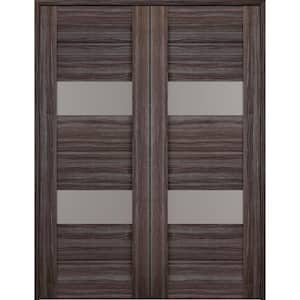 Vita 36 in. x 80 in. Both Active 2-Lite Frosted Glass Gray Oak Finished Wood Composite Double Prehung French Door