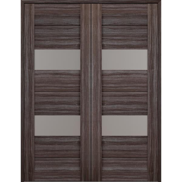 Belldinni Vita 48 in. x 80 in. Both Active 2-Lite Frosted Glass Gray Oak Finished Wood Composite Double Prehung French Door