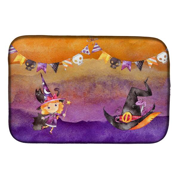 Happy Purple Halloween Dish Drying Mat for Kitchen Counter 24in x