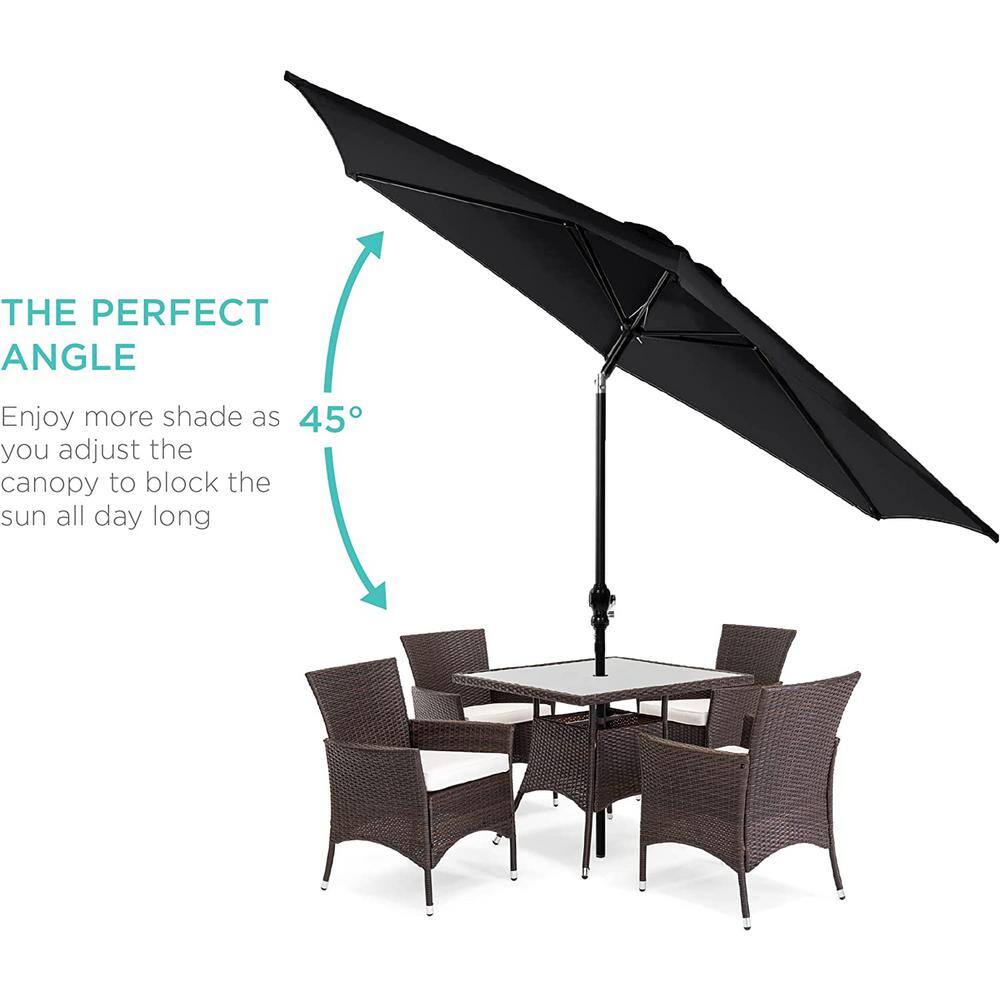 10ft Black Powder-Coated Steel Outdoor Patio Umbrella with Crank