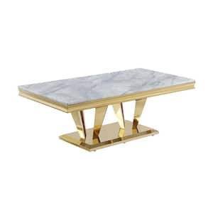 Crownie 51 in. L Gold Rectangle Faux Marble Coffee Table
