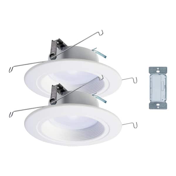 HALO RL 5/6 in. Tunable CCT Smart Integrated LED White Recessed Light Trim Selectable Lumen 2-Pack & In-Wall Accessory Dimmer