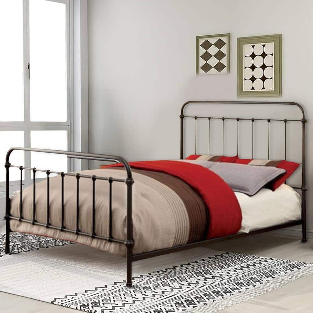 Benjara Dark Bronze Metal Frame King Platform Bed With Headboard And ...