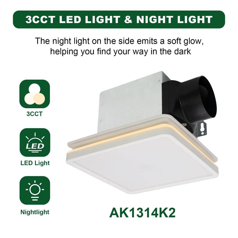 White Square 80 CFM Bathroom Exhaust Fan with LED Light