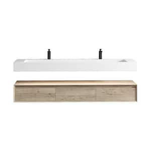 Alysa 71 in. W. x 20 in. D x 23 in. H Double Sink Floating Bath Vanity in Light Oak with White Acrylic Top