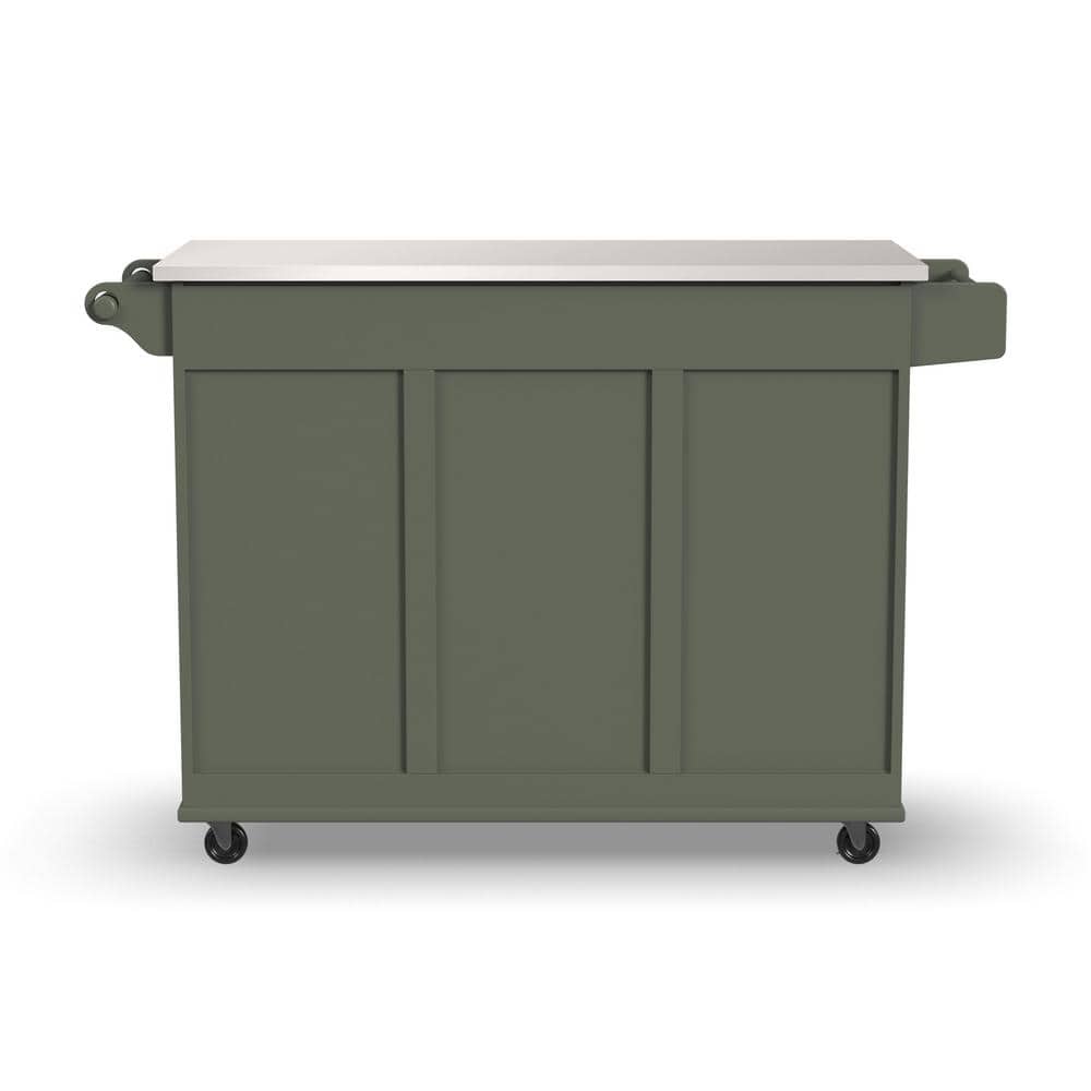 Sage Green Stainless Steel Top Kitchen Cart with Storage
