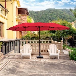 Bali Outdoor Double Sided 15 ft. x 9 ft. Rectangular Twin Market Patio Umbrella with Crank in Red