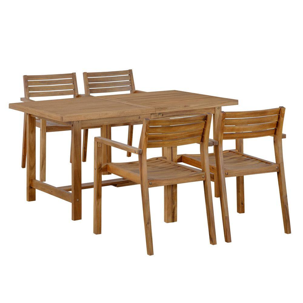 Natural 5-Piece Acacia Wood Rectangular Outdoor Dining Set for Patio Garden Poolside durable construction price history on PriceWatchPro