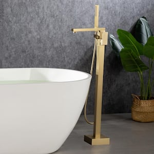 1-Handle Freestanding Tub Faucet with Hand Shower in Brushed Gold