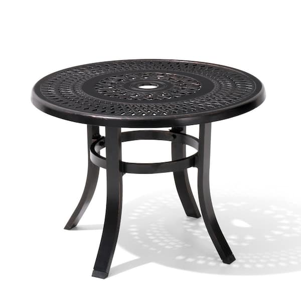 Crestlive Products 24 in. Antique Brown Round Cast Aluminum Outdoor Side Table with Umbrella Hole