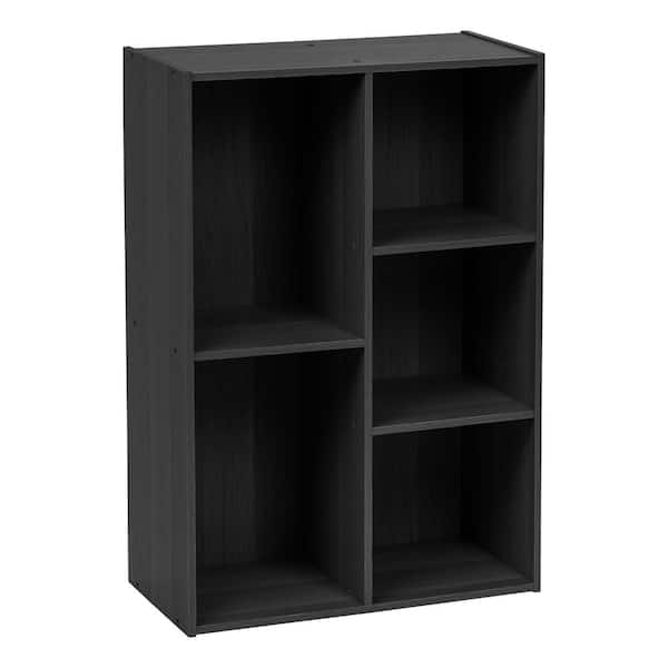IRIS 34.67 in. Black Faux Wood 5-shelf Standard Bookcase with Cubes