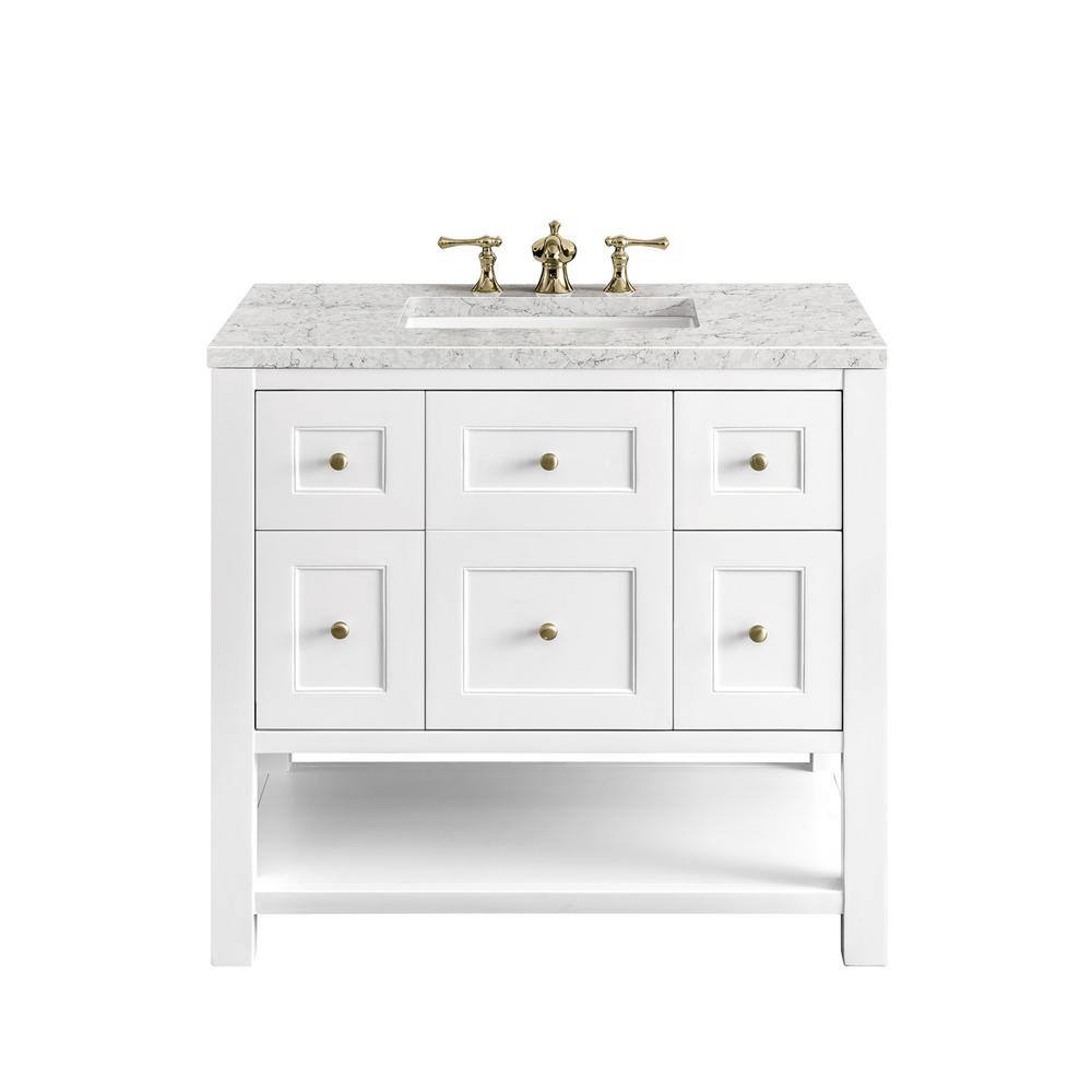 Breckenridge 36.0 in. W x 23.5 in. D x 34.2 in. H Bathroom Vanity in Bright White with Eternal Jasmine Pearl Quartz Top