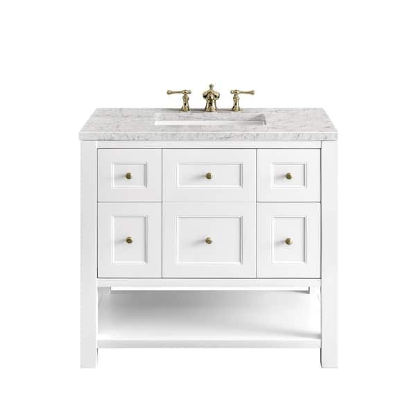 James Martin Vanities Breckenridge 36.0 in. W x 23.5 in. D x 34.2 in. H Bathroom Vanity in Bright White with Eternal Jasmine Pearl Quartz Top