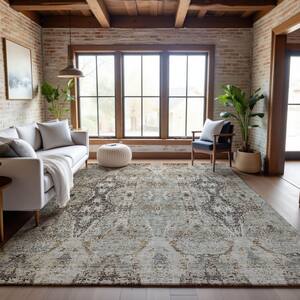 Mayfield Premium Machine Washable Abstract AMF1222 Linen 3 ft. x 5 ft. Area Rug