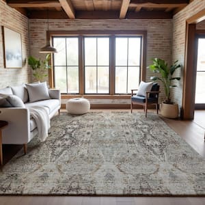 Mayfield Premium Machine Washable Abstract AMF1222 Linen 9 ft. x 12 ft. Area Rug