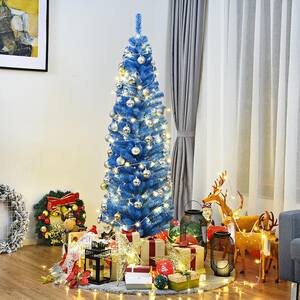 6 ft. Blue Unlit Pencil Slim Tree Artificial Christmas Tree