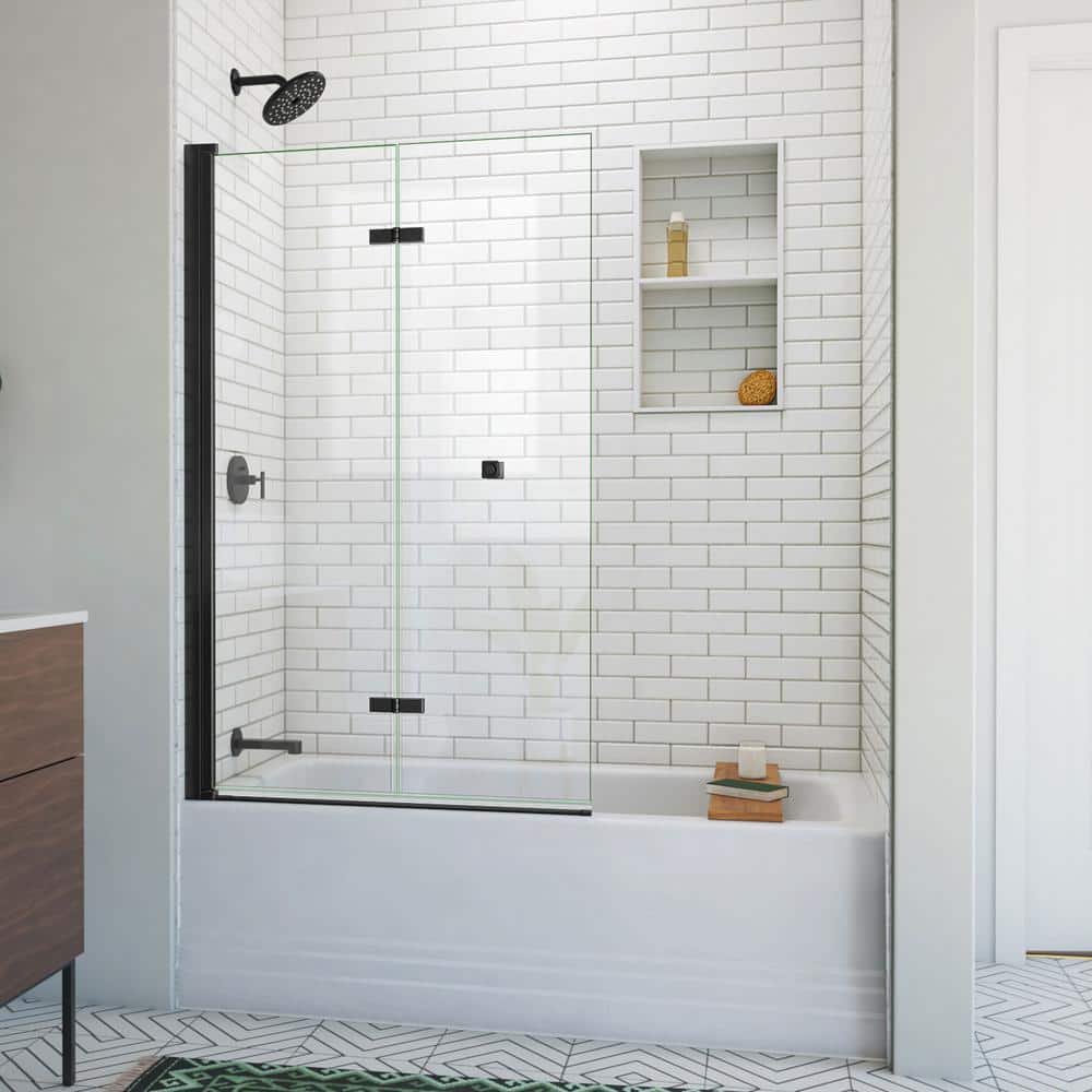 Matte Black Frameless Bi-Fold Tub Door 36" x 58"