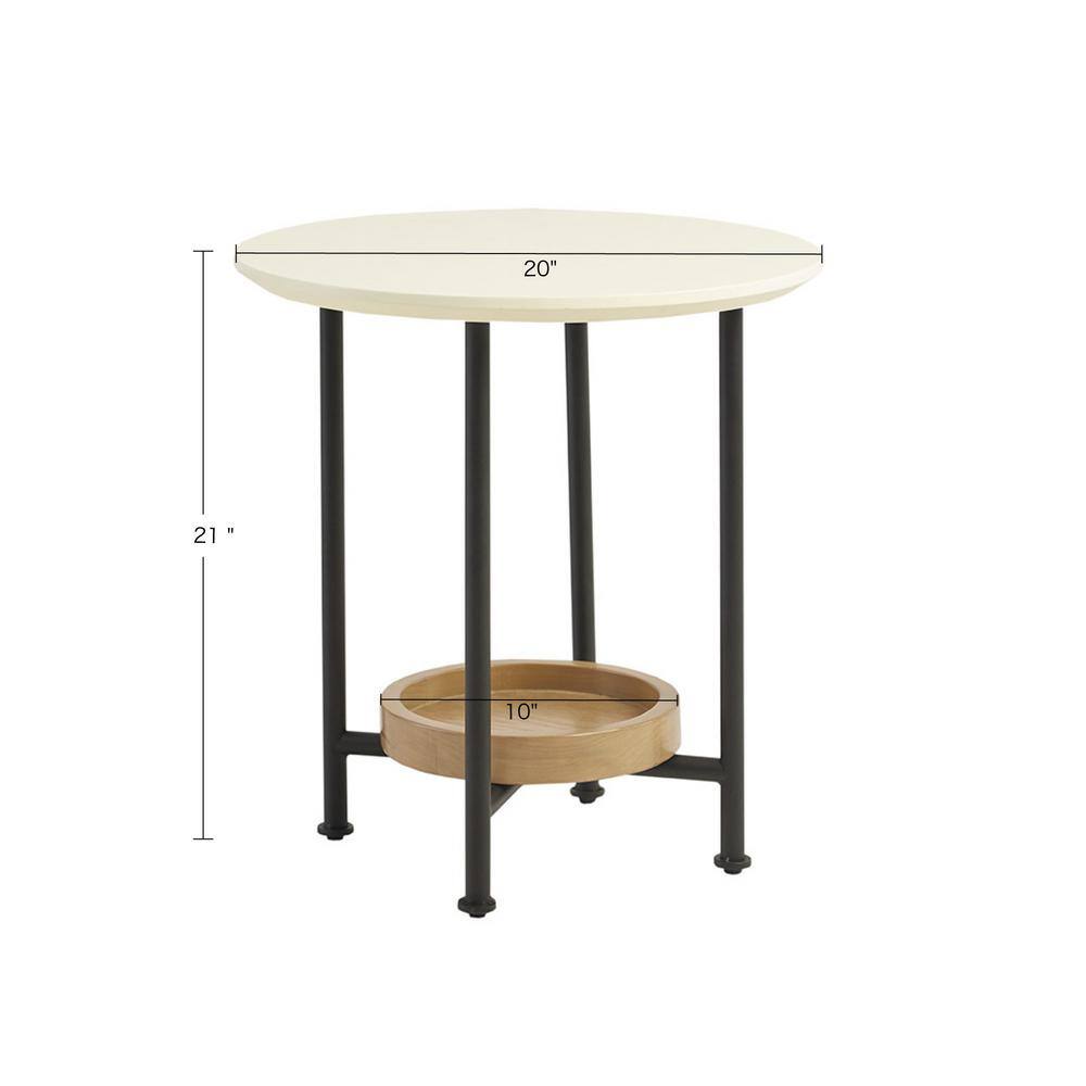 Modern Round White Wood and Metal End Table