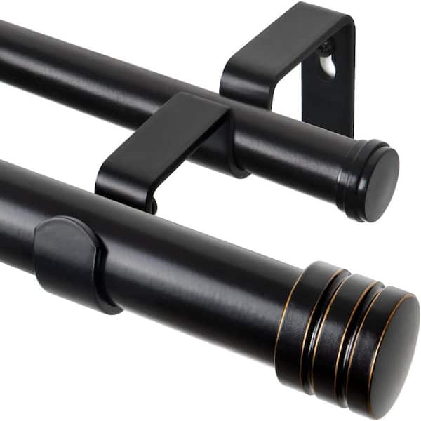 1 Inch Adjustable Double Curtain Rod 140–195 Inches, Heavy Duty Drapery Rod with Classic Cap Finials- Black