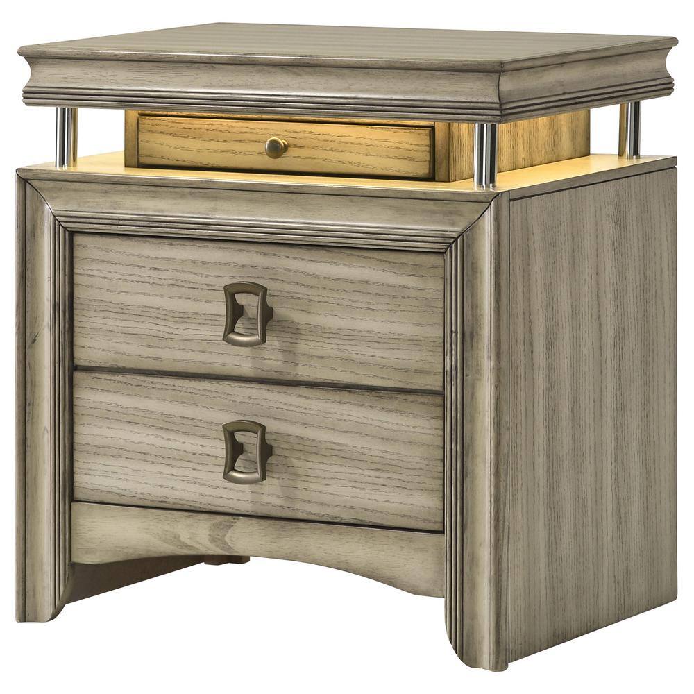 Giselle Beige 3-Drawer Nightstand with LED Light