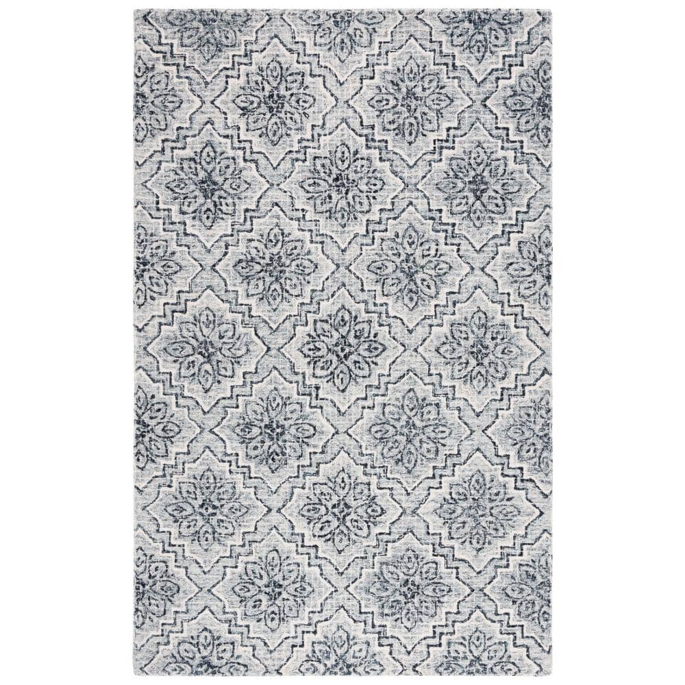Handmade Gray Wool Tufted Abstract Rectangular Rug