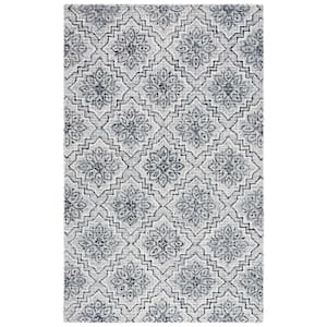 Abstract Dark Blue/Gray Doormat 3 ft. x 5 ft. Diamond Floral Area Rug