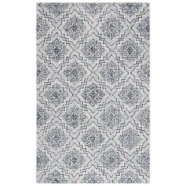 SAFAVIEH Abstract Dark Blue/Gray 5 ft. x 8 ft. Diamond Floral Area Rug